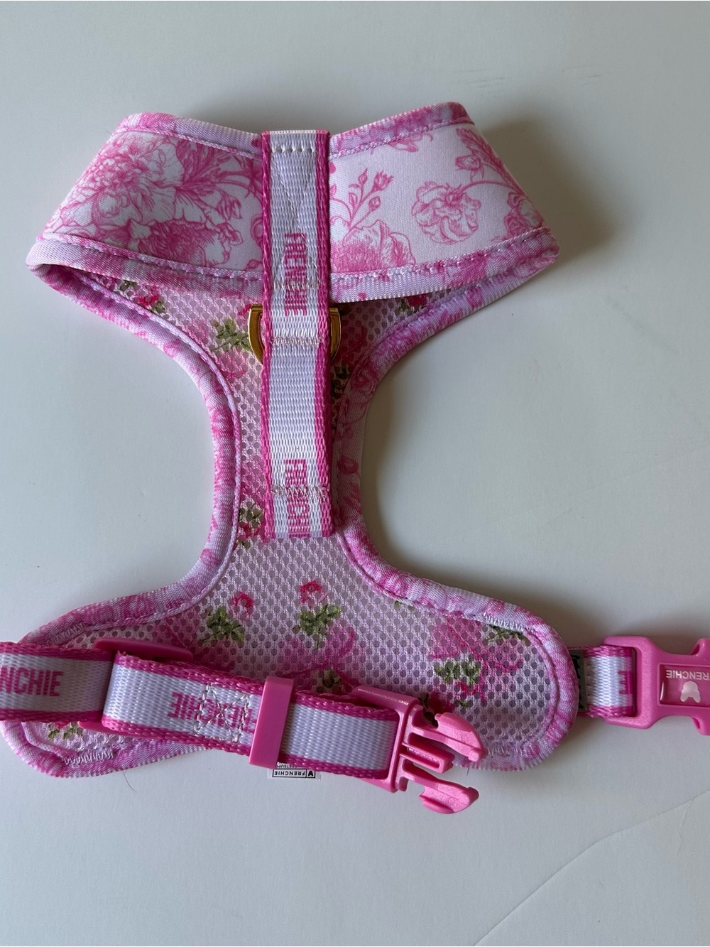 Frenchie Pink Floral Mesh Dog Harness with Adjustable Straps